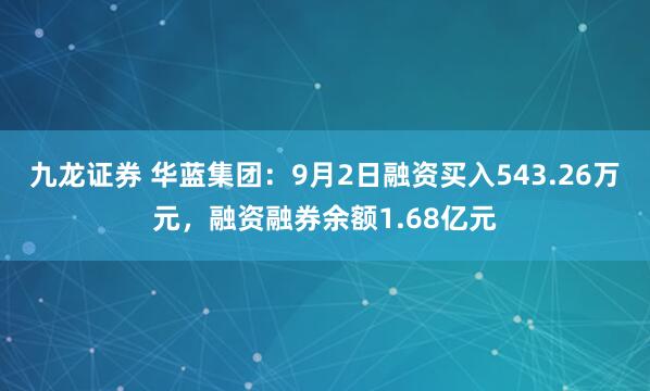 九龙证券 华蓝集团:9月2日融资买入543.26万元,融资融券余额1.68亿元